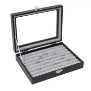 Jewelry Display Case Leather Ring Box with Glass Top Ring Organizer for Women...