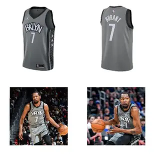 【NIKE 耐吉】球衣 男款 灰 白 籃網隊 KD 布魯克林 Nets NBA 7號 籃球 Durant 快乾(CV9469-005)