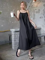 Haoyuce Womens Summer Deep V Neck Sexy Solid Cami Dress Mini Short Dresses (Color : Black, Size : X-Large)