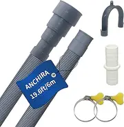 Anchira 19.6 FT Washing Machine Drain Hose, Flexible Dishwasher Drain Hose Extension Kit, Universal Washer Drain Hose, Corrugated Washer Hose with 1 Adapter, 2 Hose Clamps, 1 U-Bend Hose Holder