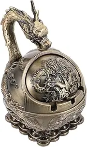 GOOHOCHY Unique Dragon Ashtray Retro Style with Windproof Lid Perfect Home Office Decorative Accessory