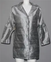 Vian Hunter Silver Grey Nubby Silk Gathered Back Sleeves Lined Coat Wm's S-M