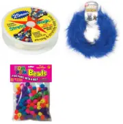 Bead and Jewelry Making Kit 75 Multicolor Pom-Poms, 9' Blue Stems, 25m Bead Cord