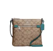 Coach CF340 Signature Mini Rowan File Bag Crossbody Handbag Khaki Teal NWT