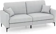 Giantex 191cm Wide Upholstered Loveseat Sofa, 2-seat Modern Home Sofa Couch w/Armrest & Pillows, Easy to Install Mid Century Love Seat w/Elevated Metal Legs for Bedroom, Living Room, Grey