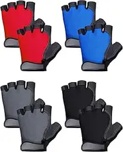 [SATINIOR] 4 Pairs Kids Riding Cycling Gloves Non-Slip and Breathable Fingerless Sport Gloves Half Finger Reduce Vibration Gloves for Outdoor Sports Bicycle