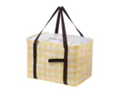 White Yellow Checkered Plaid Insulated Thermal Picnic Bag Large