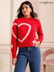 Love & Roses Red Petite Sequin Heart Motif Jumper (AD7893) | $92