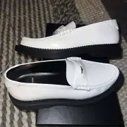 NEW Saint Laurent Teddy White Leather Penny Loafer Mens size 8 US / 41 EU