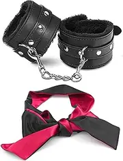 Fluffy BDSM Handcuffs Sex Eye Satin Mask Blindfold Mask BDSM Kit for Couples SM Blindfold Sex Handcuffs Toy Adult Sex Handcuffs BDSM Starter Kit