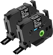 NineLeaf 2PK White on Black 24mm 1'' Label Tape Compatible for Brother P-Touch TZ-355 TZe-355 TZe355 Work with PT2430PC PT-D600 PT-P710BT 1500 1600 Label Maker