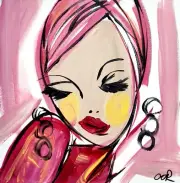 CORBELLIC EXPRESSIONISM 12X12 GINGER WOMAN HANDMADE SIGNED COLORFUL ART PAINTING