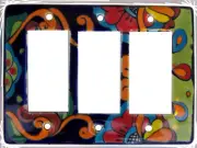 TalaMex Mexican Ceramic Wall Plate Rainbow Triple Decora Switch Plate