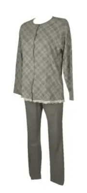 Woman pajamas RAGNO open front long sleeve long winter interlock trousers articl