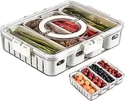 Food Platters With Lids Food tray Divided Serving Tray with Lid and Handle | 4 Compartment Reusable Snack Candy Nut Serving Tray Stackable Fridge Food Storage Container - for Fruits, Vegetables, Snack