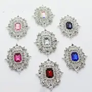 38x48mm Clear Crystal Buttons Acrylic Flat Back Stones Silver Metal Button 5Pcs