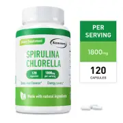 Spirulina Chlorella 1800mg - Greens Superfood,Heart Support,Detox,Immune Booster