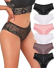 [ALL OF ME] Pack of 6 Women's Lace Sexy Underwear for Women Brazilian Briefs Women's Lingerie Brazil Women Hipster Comfortable Underwear Seamless Lace Multipack S-XL, A-6, Small