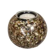 Natural Inlay Teacandle Holder (black w/ crushed shell)