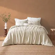Natural Home Vintage Washed Hemp Linen Quilt Cover Set Oatmeal - Queen Bed