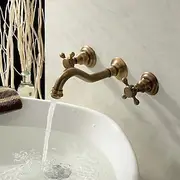 Classic Utility Sink Laundry Faucet, Wall Mount Two Handles Three Holes Wash Basin Tap with Hot and Cold Water Hoses, Laundry Tub Pot Filler Commercial Faucet