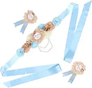 UTHCLO Set Maternity Sash and Corsage Set for Shower Belly Band for Mom and Dad Handmade Corsage for Gender Reveal Party Keepsake for Expecting Parents
