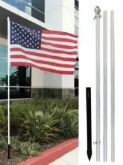 10ft White FLAGPOLE Aluminum Outdoor Standing Flag Poles with Ground Spike