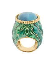 stone-embellished scaled ring 12,14 Green