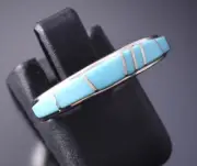 Size 5-1/2 Silver & Turquoise Navajo Inlay Ring 4B21A