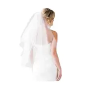 Wedding Bridal Veil with Comb 2 Tier Tulle Short 2t Fingertip Light Ivory