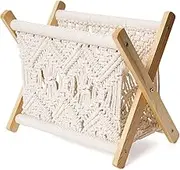 Macrame Magazine Rack Boho Storage Holder Standing Basket for Books, Newspapers, Swaddle Blanket, Dorm Essentials, Living Room, Bathroom, Office, Nursery, Home Decor