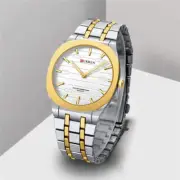 Ultra-thin Quartz Watch with Large Dial and Simple Calendar in Gold and White