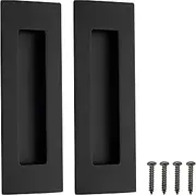 [Malimali] 6 Inch Recessed Finger Flush Pulls for Pocket Door Closet Door, Sliding Barn Door Handle, Matte Black Stainless Steel Rectangular Door Pulls Hardware(2 Pack)