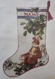 SUNSET STITCHERY Christmas Stocking Snow Bunnies Holly Crewel Stitch kit Persona