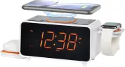 Dual Wireless Charging Alarm Clock Radio with Bluetooth Speaker, FM Radio, Two U