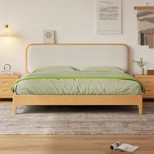 北歐軟包白色奶油風櫸木床實木床1.5米1.8米現代簡約軟靠雙人大床 床板/實木床板/床架/床架雙人/床架 雙人 日式/單人加大床架/實木床架 雙人/實木床架/床板/雙人床架/床底/標準床/單人床/雙人床