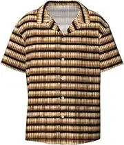 [YANYU] Wicker Woven Pattern Print Hawaiian Shirts Men Short Sleeve Button Down Cuban Collar Shirt Summer Beach Days