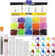 Mardatt 316Pcs Colorful Stitch Locking Clips Knitting Crochet Locking Stitch Markers, 3 Sizes Big Eyes Blunt Sewing Needles and Soft Ruler for DIY Projects Accessories(2"/2.3"/2.7")