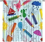 Kids Cartoon Pencil Curtains Colorful Cute Crayon Funny Art Printed Blackout Rod Pocket Curtains for Nursery Bedroom Living Room Thermal Insulated Window Drapes Set 2 Panels,42x45 Inches