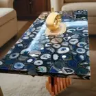 Blue Agate Geode Counter Top, Agate Handmade Furniture For Dining Table Decors
