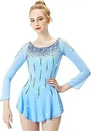 [Zagitova] Figure Skating Dress for Girls to Competition, Long Sleeve Ballerina Outfits Shiny Skirt Dance Dress