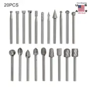 20x HSS Carbide Burr Rotary Drill Bit Set Grinder Carving For Dremel Accessories