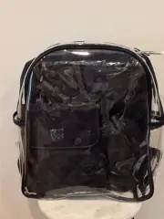 Steve Madden Birma Large Clear Backpack Black/Logo Pouch Bag 4 Piece Set NWT New