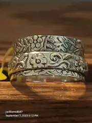 PRETTY .925 STERLING SILVER WIDE BAND FLORAL PATTERN SPINNER RING, SZ 10, NWT