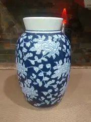 Ross 12 in. Beautiful Blue/White Ceramic Flowered Vase