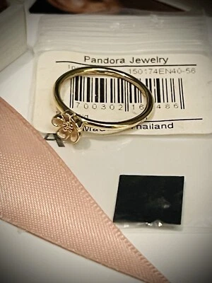 Authentic Pandora “CHERRY BLOSSOM” 14k Gold & Pink Enamel Ring 150174EN40 56/7