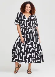 [TS] Taking Shape Natural Monochrome Dress Size 14 in Print, Viscose - Plus Size Women's Clothing Print