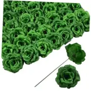 Rose Head Flowers with Stem, 50 Artificial Flowers, Used for Wedding Dark Green
