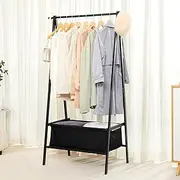Cozivolife Bamboo Clothes Rack with Storage Box, Garment Holder Clothing Stand for Hanging Coat, Foldable Wardrobe Organizer for Entryway and Bed Room (Black)
