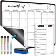 Magnetic Dry Erase Calendar for Refrigerator Monthly Planner Whiteboard Sheet with 3 Magnetic Markers and 2 Eraser